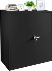Metal Storage Cabinet with Locking Doors, Lockable Steel Storage Cabinet with 2 Doors and Shelves