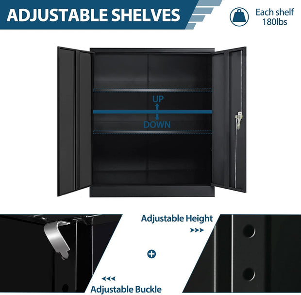 Metal Storage Cabinet with Locking Doors, Lockable Steel Storage Cabinet with 2 Doors and Shelves