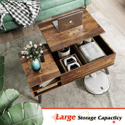 Wood Lift Top Coffee Table with Hidden Compartment and Adjustable Storage Shelf, Lift Tabletop for Home Living Room & Office, Retro Brown